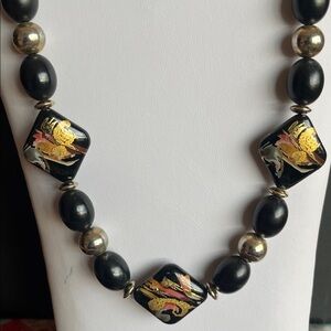 Japan - Vtg Black and Gold Beaded Necklace
